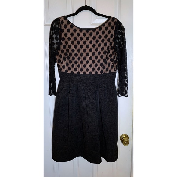Eliza J Polka dot Cocktail Dress Sheer 3/4 Sleeve - Picture 2 of 5
